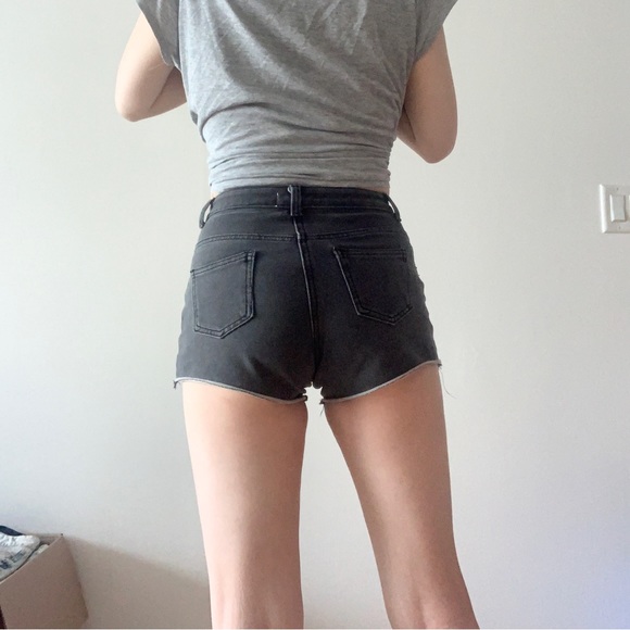High Rise Stretchy Charcoal Grey Denim Shorts - Picture 3 of 8